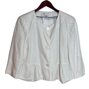 Worthington 100% Linen 3/4 Sleeve Peplum Hem Blazer White Size 12. SKU 560